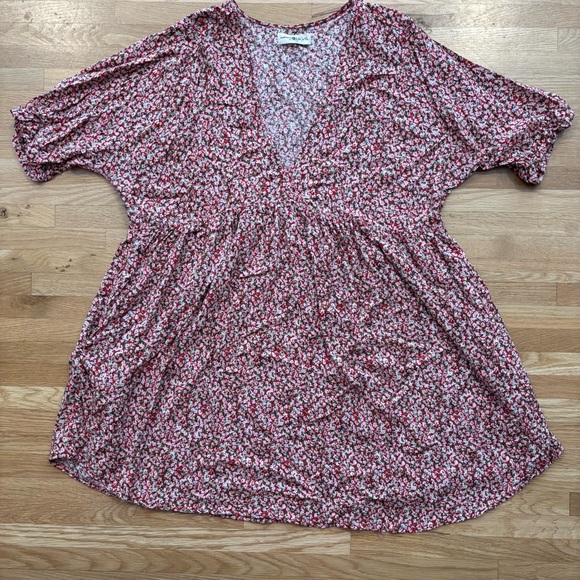 Natural Life Womens Stella Mini Babydoll Dress Red Floral Boho Festival Sz L/XL - Picture 3 of 8